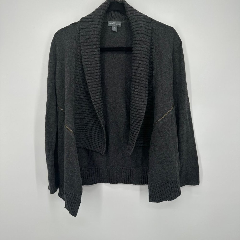 Market Spruce Cardigan Sweater Gray Long Sleeve Open Front Tight‎ Knit Zipper S